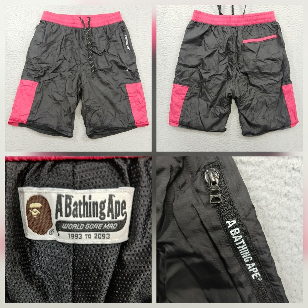 A Bathing Ape BAPE Swim Shorts Men's Large Black Pink Ape Head Read
